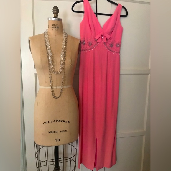 Vintage MCM MARDI GRAS N.Y. pink & beads evening gown Cocktail Glam Palm Springs - Picture 3 of 12